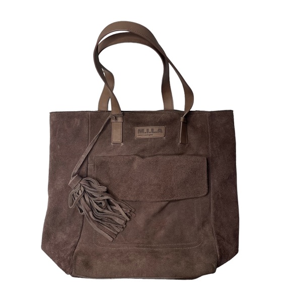 M.I.L.A. | Chocolate Brown Genuine Suede Leather Bohemian Slouchy Tote - Picture 1 of 9